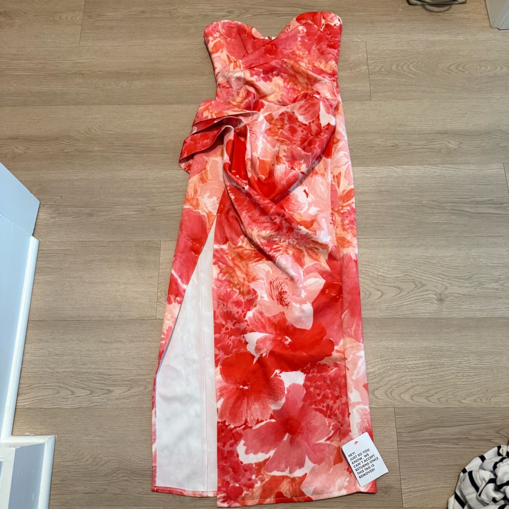 Asos Floral Strapless Red Dress